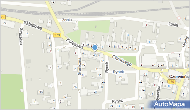 Czerwieńsk, Kolejowa, 2A, mapa Czerwieńsk