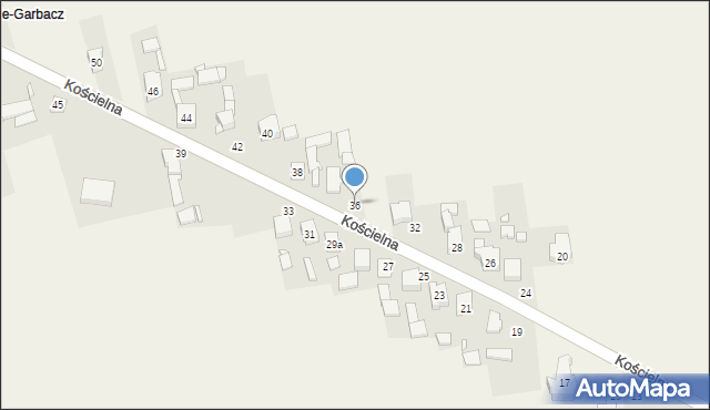 Dąbie, Kościelna, 36, mapa Dąbie