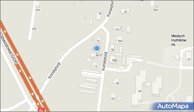 Dąbrowa Górnicza, Konstytucji, 75, mapa Dąbrowa Górnicza