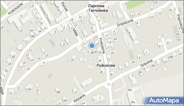 Dąbrowa Tarnowska, Kościelna, 16, mapa Dąbrowa Tarnowska