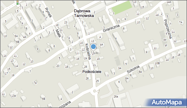 Dąbrowa Tarnowska, Kościelna, 17, mapa Dąbrowa Tarnowska