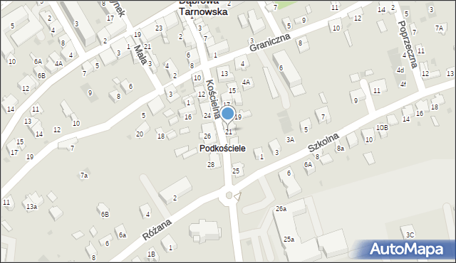 Dąbrowa Tarnowska, Kościelna, 21, mapa Dąbrowa Tarnowska