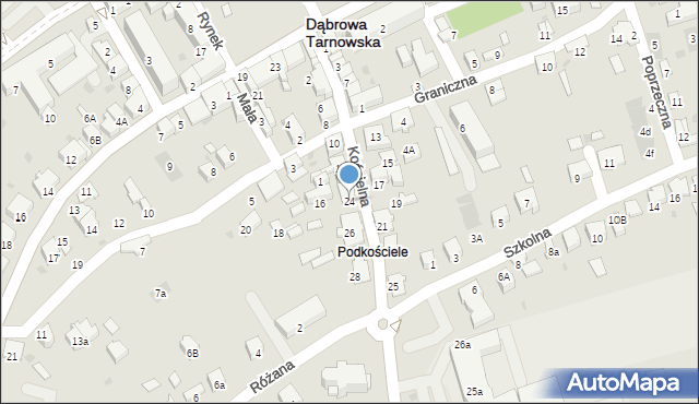 Dąbrowa Tarnowska, Kościelna, 24, mapa Dąbrowa Tarnowska