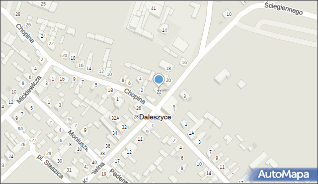 Daleszyce, Kościelna, 22, mapa Daleszyce