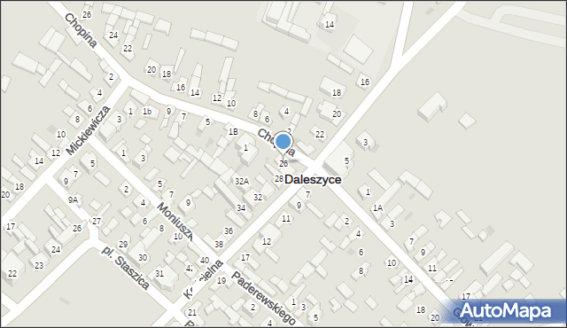 Daleszyce, Kościelna, 26, mapa Daleszyce