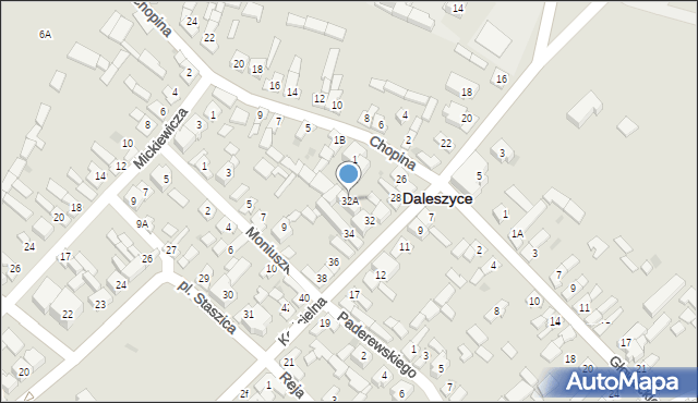 Daleszyce, Kościelna, 32A, mapa Daleszyce