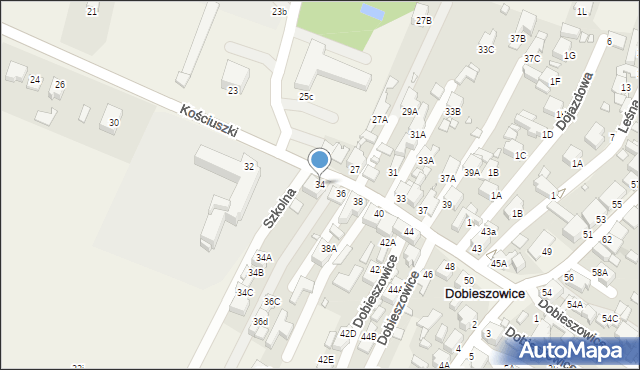 Dobieszowice, Kościuszki Tadeusza, gen., 34, mapa Dobieszowice