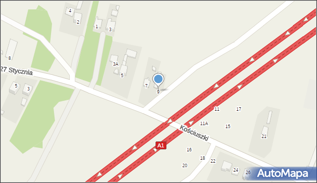 Dobieszowice, Kościuszki Tadeusza, gen., 9, mapa Dobieszowice