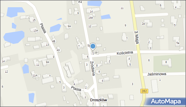 Droszków, Kościelna, 1, mapa Droszków