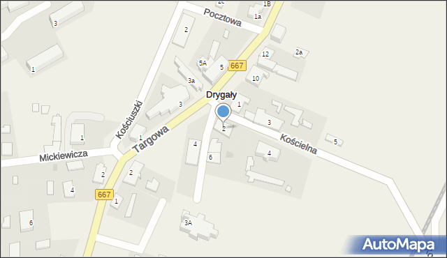 Drygały, Kościelna, 2, mapa Drygały