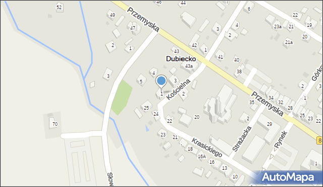 Dubiecko, Kościelna, 1, mapa Dubiecko