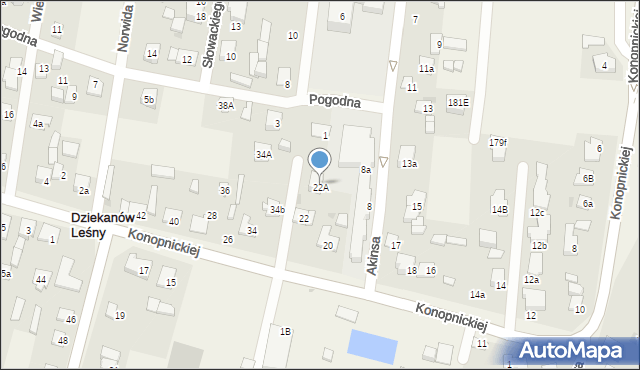 Dziekanów Leśny, Konopnickiej Marii, 32A, mapa Dziekanów Leśny