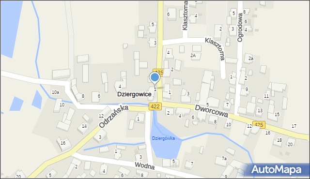 Dziergowice, Kozielska, 1, mapa Dziergowice