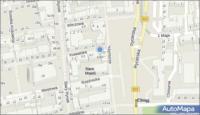 Elbląg, Kowalska, 8-9A, mapa Elbląga