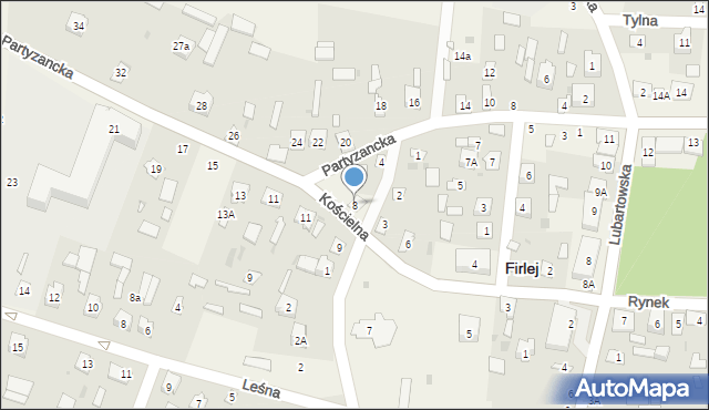 Firlej, Kościelna, 8, mapa Firlej
