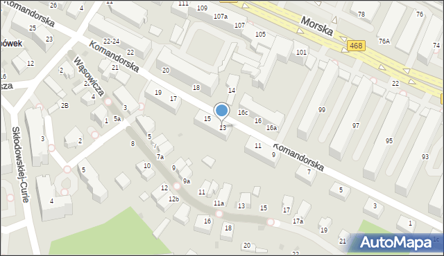 Gdynia, Komandorska, 13, mapa Gdyni