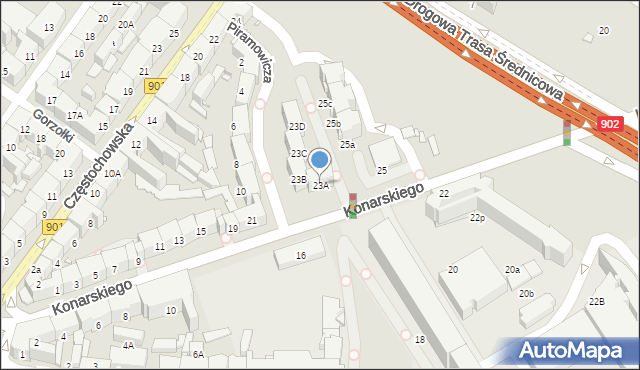 Gliwice, Konarskiego Stanisława, 23A, mapa Gliwic