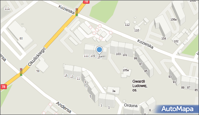 Gliwice, Kozielska, 107, mapa Gliwic
