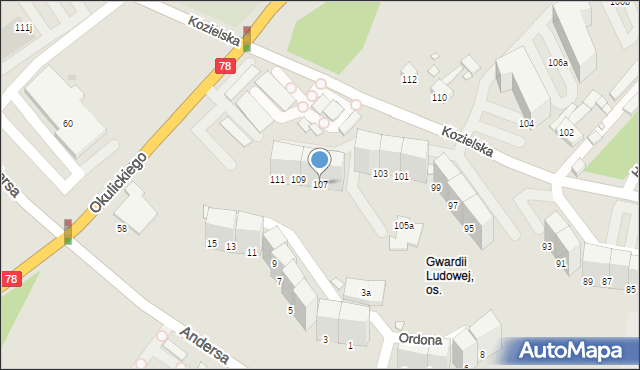 Gliwice, Kozielska, 107, mapa Gliwic