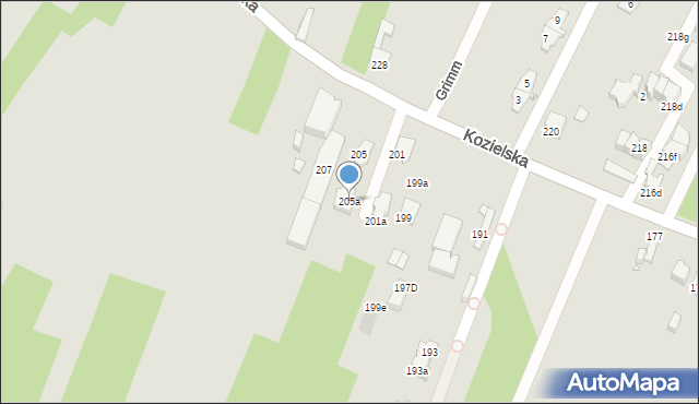 Gliwice, Kozielska, 205a, mapa Gliwic