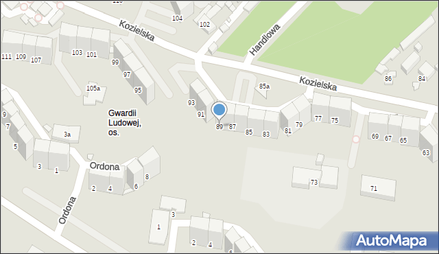 Gliwice, Kozielska, 89, mapa Gliwic