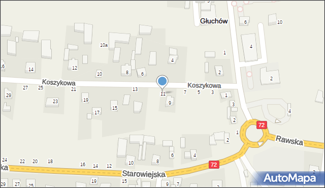 Głuchów, Koszykowa, 11, mapa Głuchów