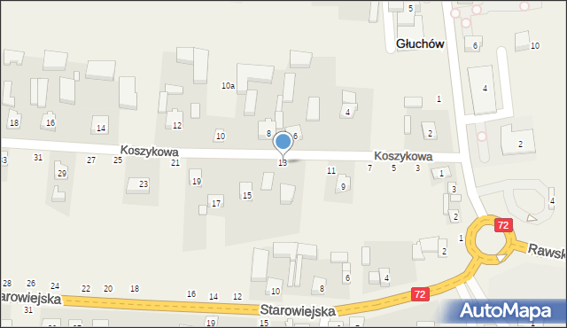 Głuchów, Koszykowa, 13, mapa Głuchów