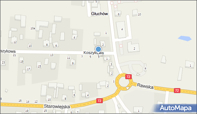 Głuchów, Koszykowa, 3, mapa Głuchów