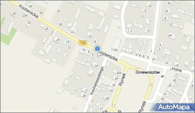 Gniewoszów, Kozienicka, 1, mapa Gniewoszów