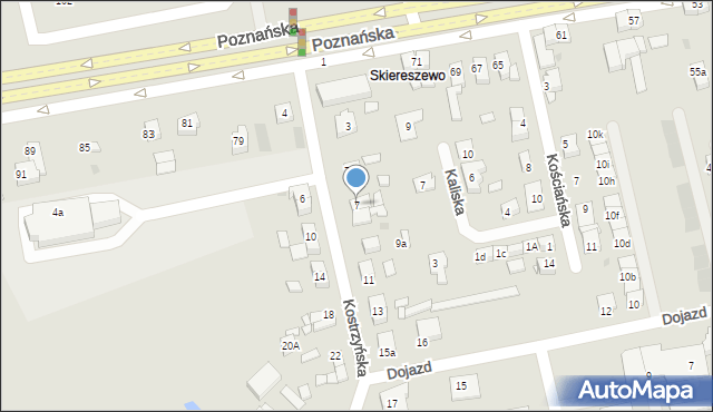 Gniezno, Kostrzyńska, 7, mapa Gniezna