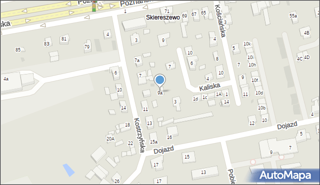 Gniezno, Kostrzyńska, 9a, mapa Gniezna