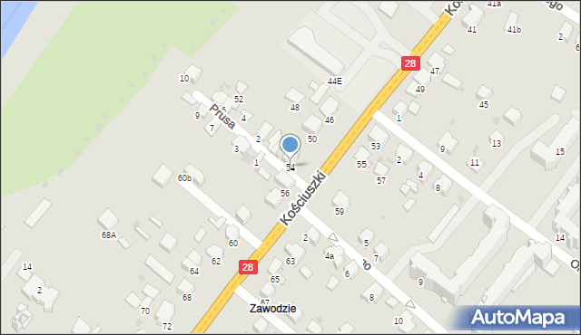 Gorlice, Kościuszki Tadeusza, gen., 54, mapa Gorlic