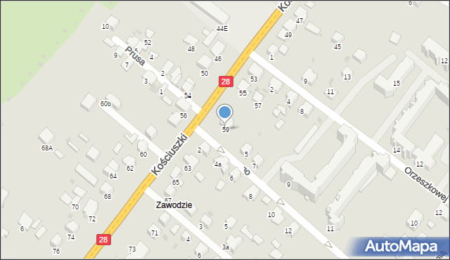 Gorlice, Kościuszki Tadeusza, gen., 59, mapa Gorlic