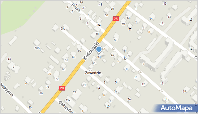 Gorlice, Kościuszki Tadeusza, gen., 63, mapa Gorlic