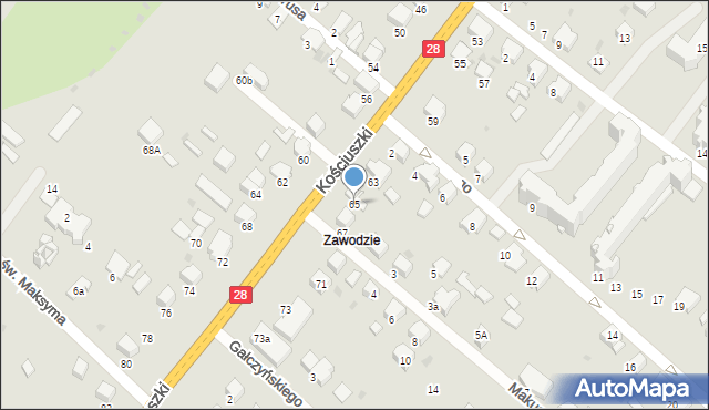 Gorlice, Kościuszki Tadeusza, gen., 65, mapa Gorlic