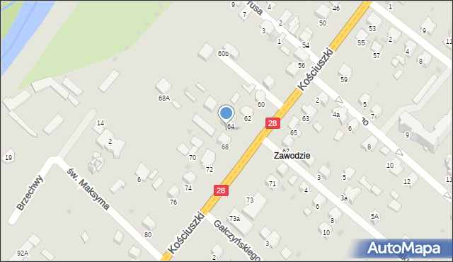 Gorlice, Kościuszki Tadeusza, gen., 66, mapa Gorlic