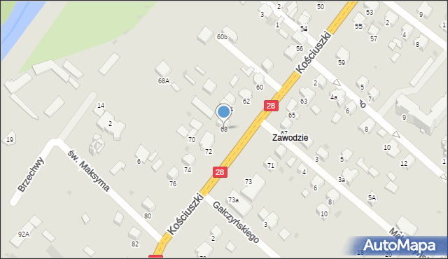 Gorlice, Kościuszki Tadeusza, gen., 68, mapa Gorlic