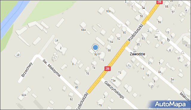 Gorlice, Kościuszki Tadeusza, gen., 70, mapa Gorlic