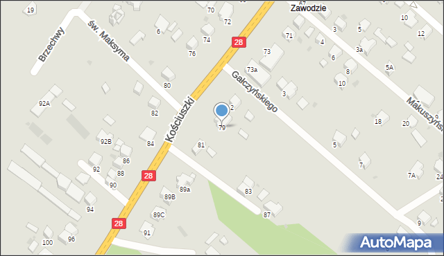 Gorlice, Kościuszki Tadeusza, gen., 79, mapa Gorlic