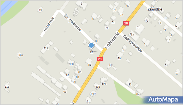Gorlice, Kościuszki Tadeusza, gen., 82, mapa Gorlic