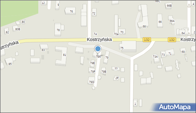 Gorzów Wielkopolski, Kostrzyńska, 79A, mapa Gorzów Wielkopolski