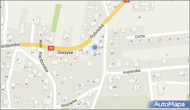 Gorzyce, Kościelna, 20, mapa Gorzyce