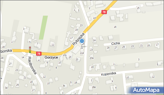 Gorzyce, Kościelna, 22, mapa Gorzyce