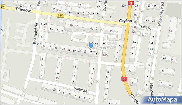 Gryfino, Kościelna, 13, mapa Gryfino