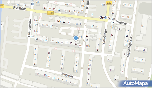 Gryfino, Kościelna, 13, mapa Gryfino