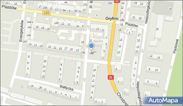 Gryfino, Kościelna, 18B, mapa Gryfino
