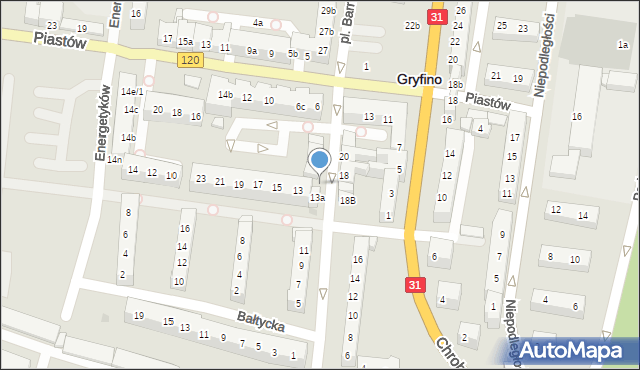Gryfino, Kościelna, 25b, mapa Gryfino