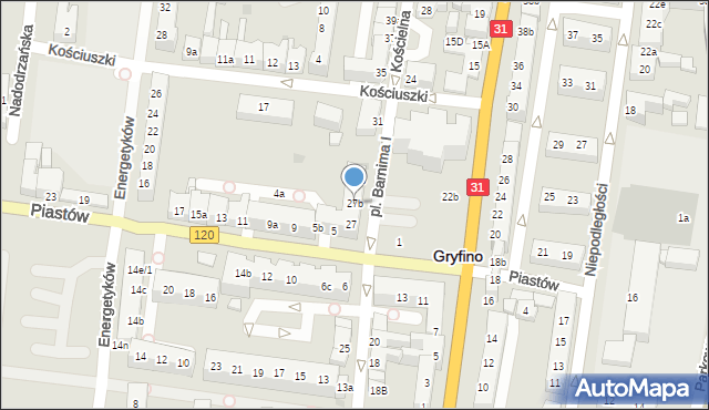 Gryfino, Kościelna, 27b, mapa Gryfino