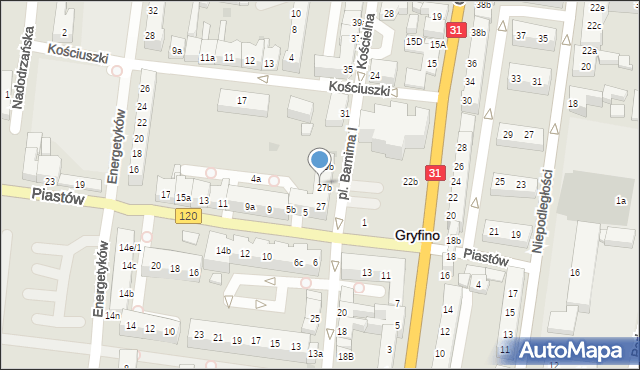 Gryfino, Kościelna, 27c, mapa Gryfino