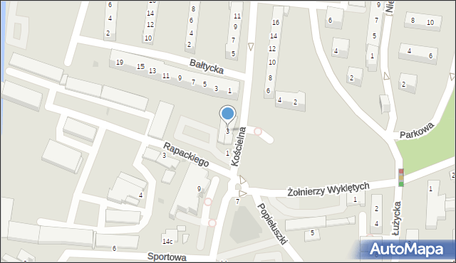 Gryfino, Kościelna, 3, mapa Gryfino